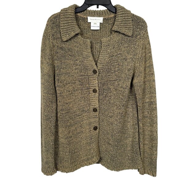 Vintage Susan Bristol Cardigan Medium Brown Button Front Open Chunky Acrylic - Picture 1 of 9